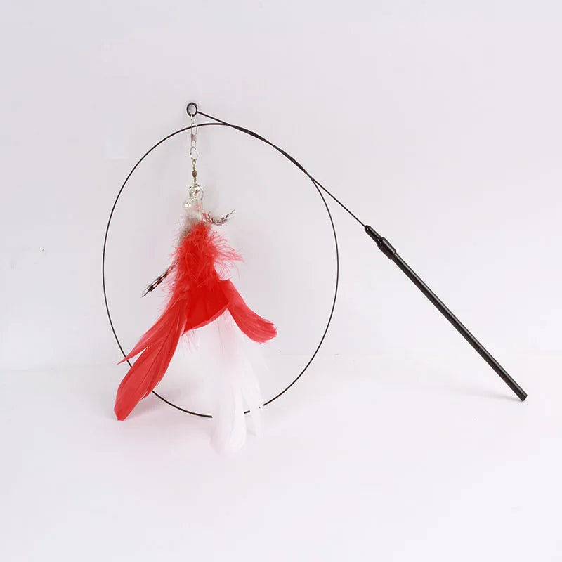Funny Cat Toy Folorful Fluffy Feather With Bell Sucker Cat Stick Toy Kitten Play Interactive Detachable Teaser Wand Cat Supplies