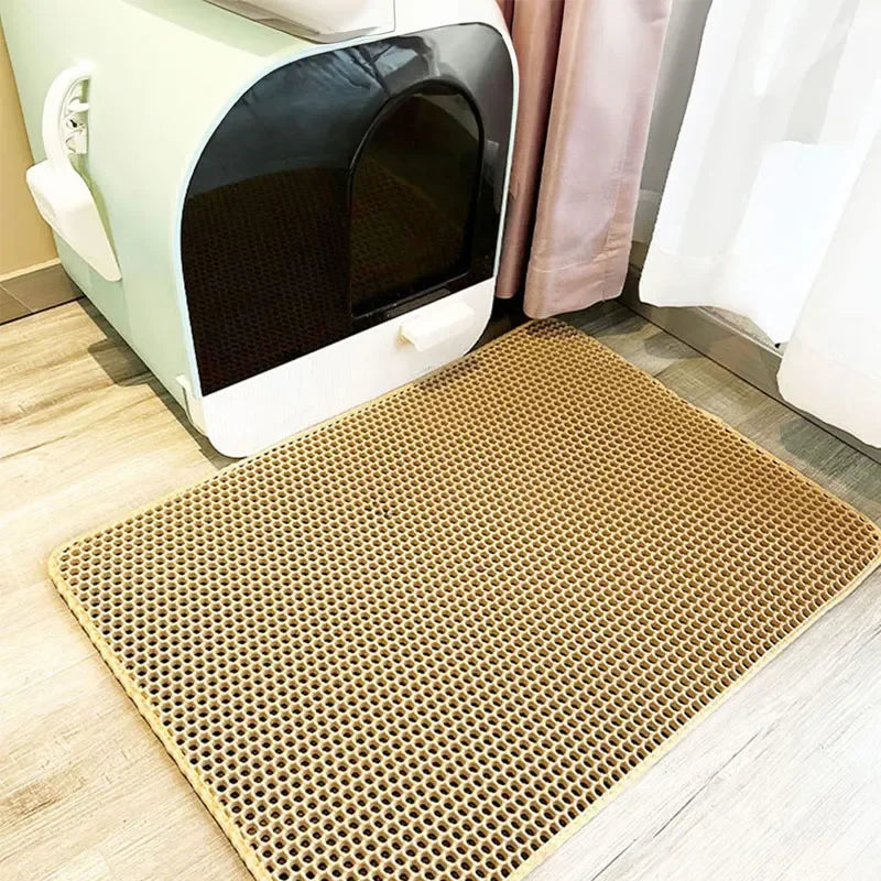 Alfombrilla para arena de gatos antideslizante, grande, con filtro, de doble capa, resistente al desgaste, impermeable, suministros de limpieza para mascotas