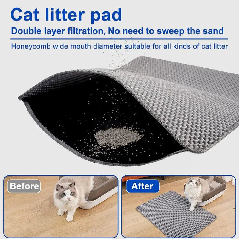 Alfombrilla impermeable de doble capa para arena de gatos, alfombrilla para caja de arena, almohadilla de limpieza, productos para gatos, accesorios.