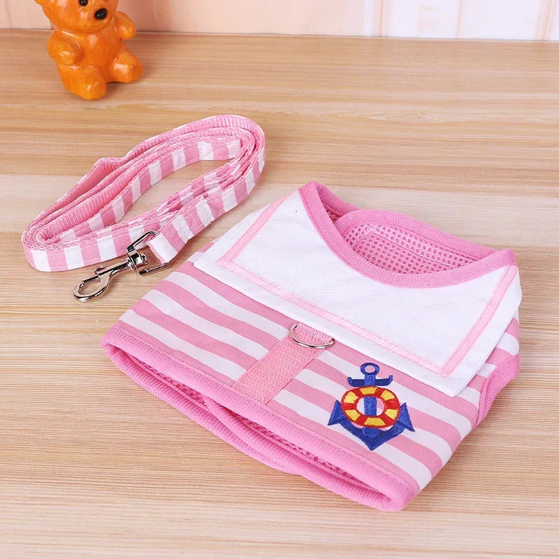 Pet Dog Harness Soft Breathable Navy Style Leash Set For Small Medium Dogs Chihuahua Puppy Collar Cat Pet Dog Chest Strap Leash