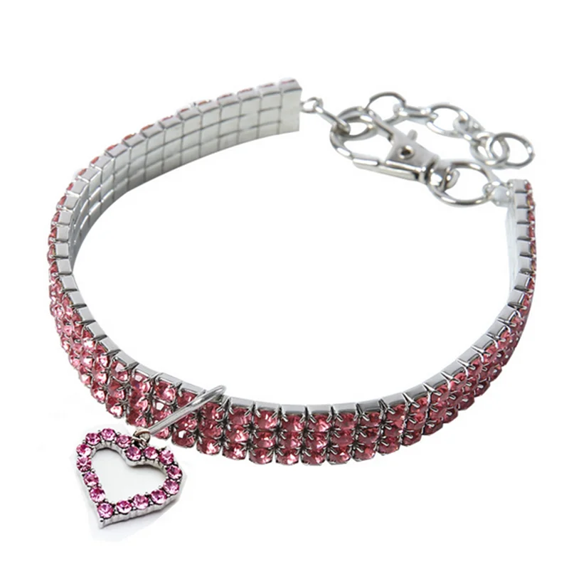 Bling Rhinestone Dog Collar Crystal Puppy Chihuahua Pet Dog Collars Leash For Small Medium Dogs Mascotas Accessories S M L Pink