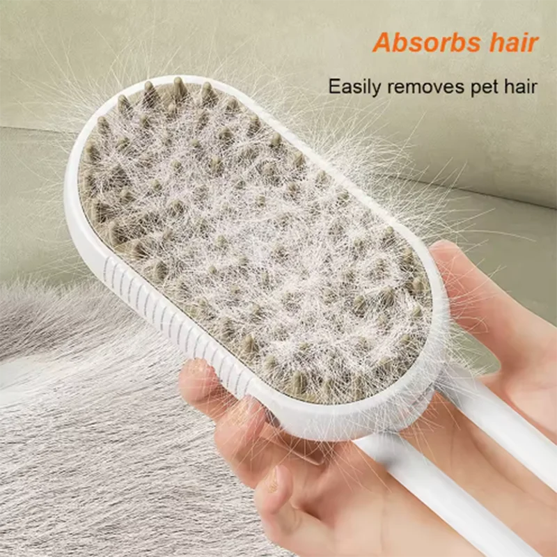 Cepillo masajeador con pulverizador de vapor para gatos y perros, plegable, giratorio y flotante, para depilación y baño.