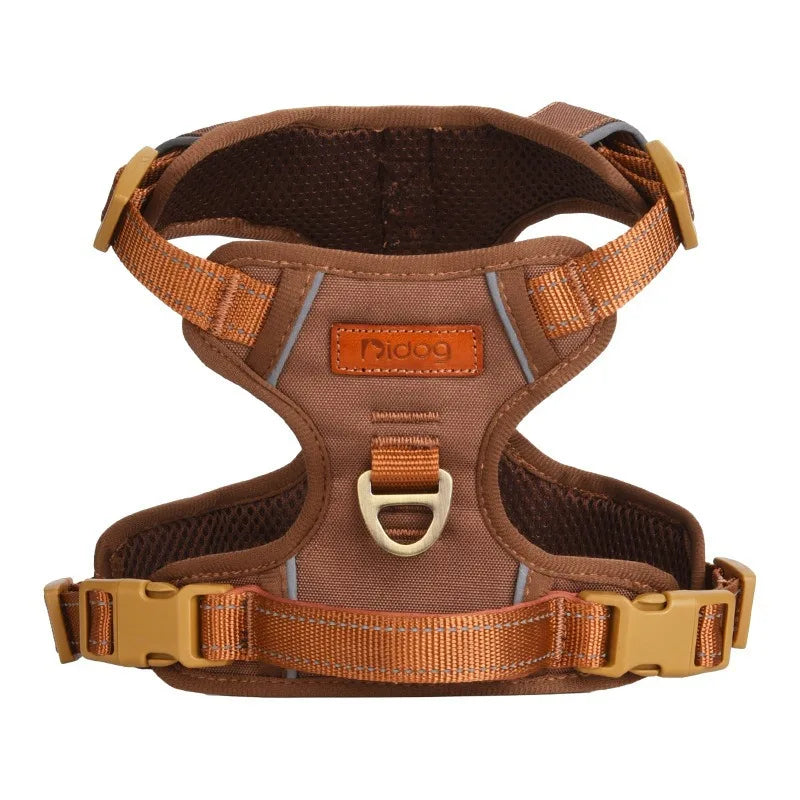 Pet Adjustable Vest Harnesses Soft Mesh Fabric Pete PU Leather Strap Explosion-proof Punch Reflective Strip Type Dog Chest Strap