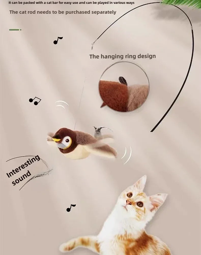 Juguetes interactivos para gatos, pájaro volador recargable, juguete para gatos que canta y aletea (sin volar), se puede agregar hierba gatera, juguete de peluche activado al tacto.