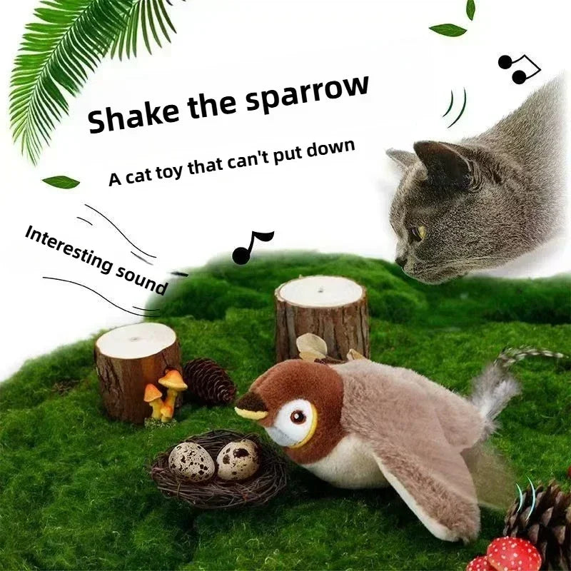 Juguetes interactivos para gatos, pájaro volador recargable, juguete para gatos que canta y aletea (sin volar), se puede agregar hierba gatera, juguete de peluche activado al tacto.