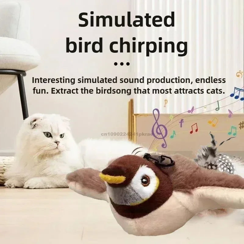 Juguetes interactivos para gatos, pájaro volador recargable, juguete para gatos que canta y aletea (sin volar), se puede agregar hierba gatera, juguete de peluche activado al tacto.