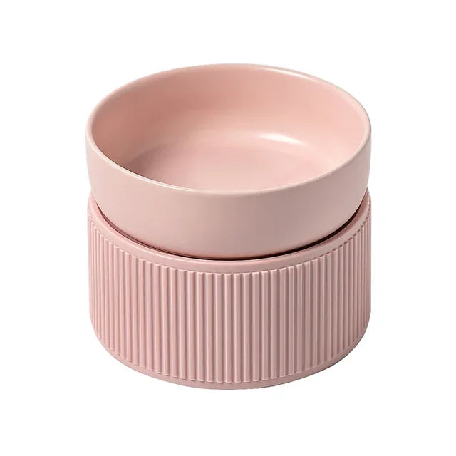 Ceramic Cat Dog Bowl Pet Puppy Feeder Drinker Elevated Raised Holder White Pink Bowls Double for Cats Dogs Kitten Feeding Water
