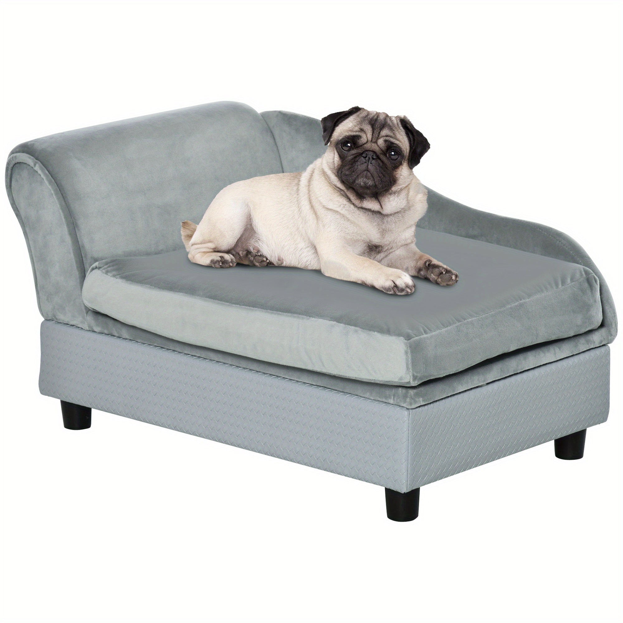 PawHut Luxury Fancy Dog Bed for Small Dogs with Hidden Storage - Soft 3" Foam, Cushy Dog Sofa Bed - Modern Pet Furniture for Puppies and Little Breeds - Gray - For Small Dog Breeds - Perfect Gift for Dog Lovers