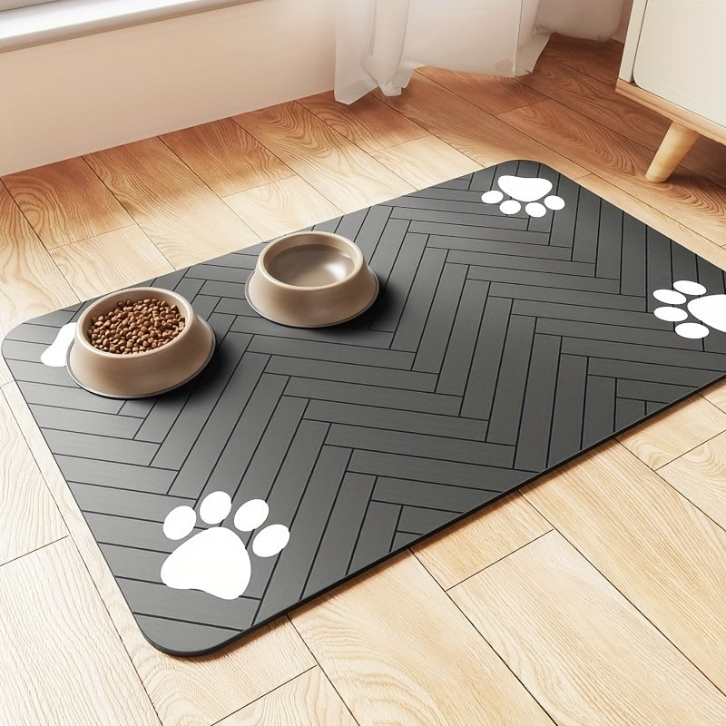 1pc Waterproof Pet Feeding Mat, Non-Slip & Absorbent Food Pad, Durable PU Material, Medium & Large Size, with Paw Print Design for Cats and Dogs
