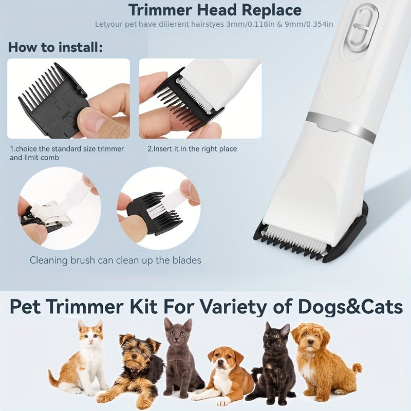 Rechargeable Pet Grooming Clipper Kit, Electric Dog Hair Trimmer with Multiple Attachments and Cleaning Brush