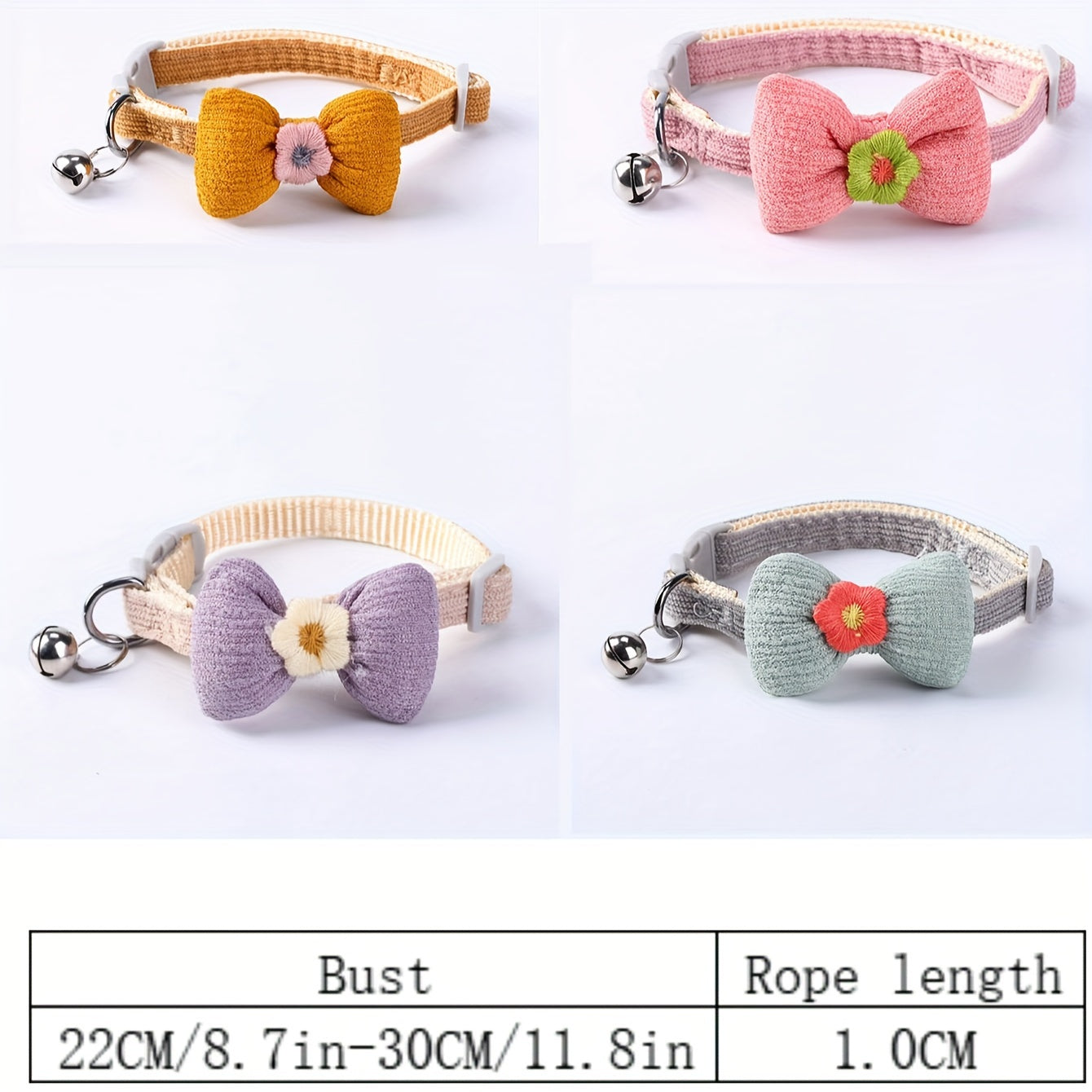 Floral Bowtie Plush Pet Collar With Bell - Adjustable Polyester Neckwear For Cats And Small Dogs