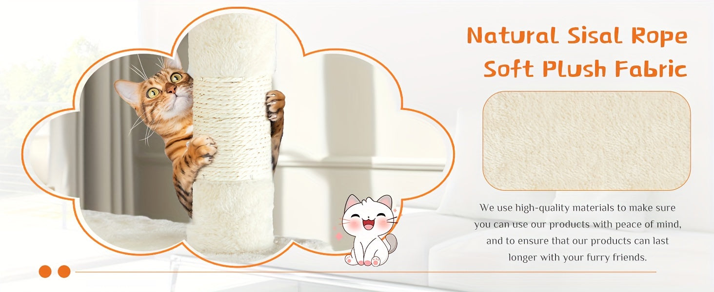 54in Cat Tree Tower for Indoor Cats, Multi-Level Pet Furniture, Kitty Play House with Sisal Scratching Post, Large Condo, Climbing Ladder, Plush Toy for Kitten, Beige and Gray