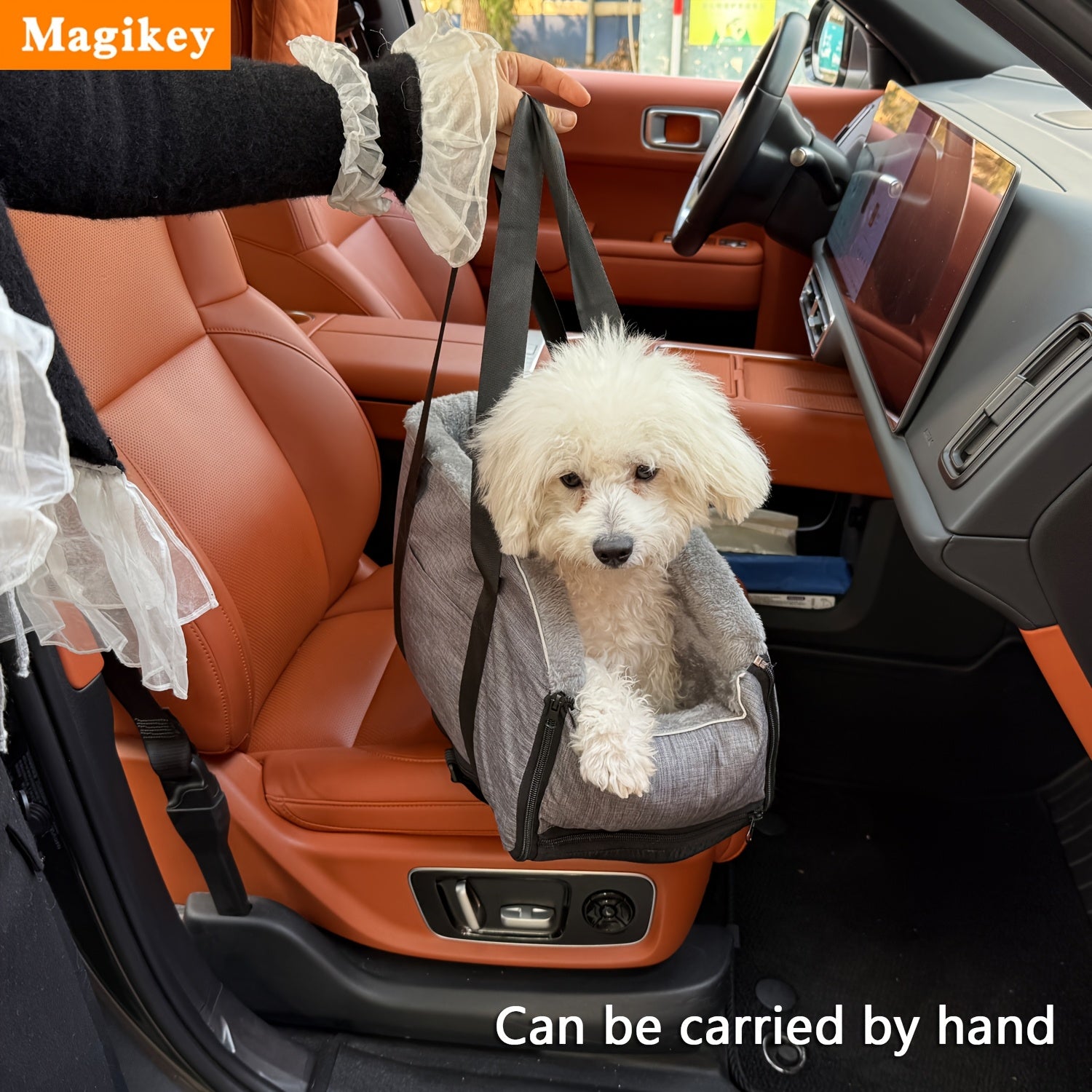 Magikey 1pc Is Suitable For Pet Car Seat Bags For Small And Medium-sized Dogs And Cats, Portable Travel Bag For Pets, Outdoor Pet Harness Bags, And Can Be Placed In The Central Armrest Of The Car