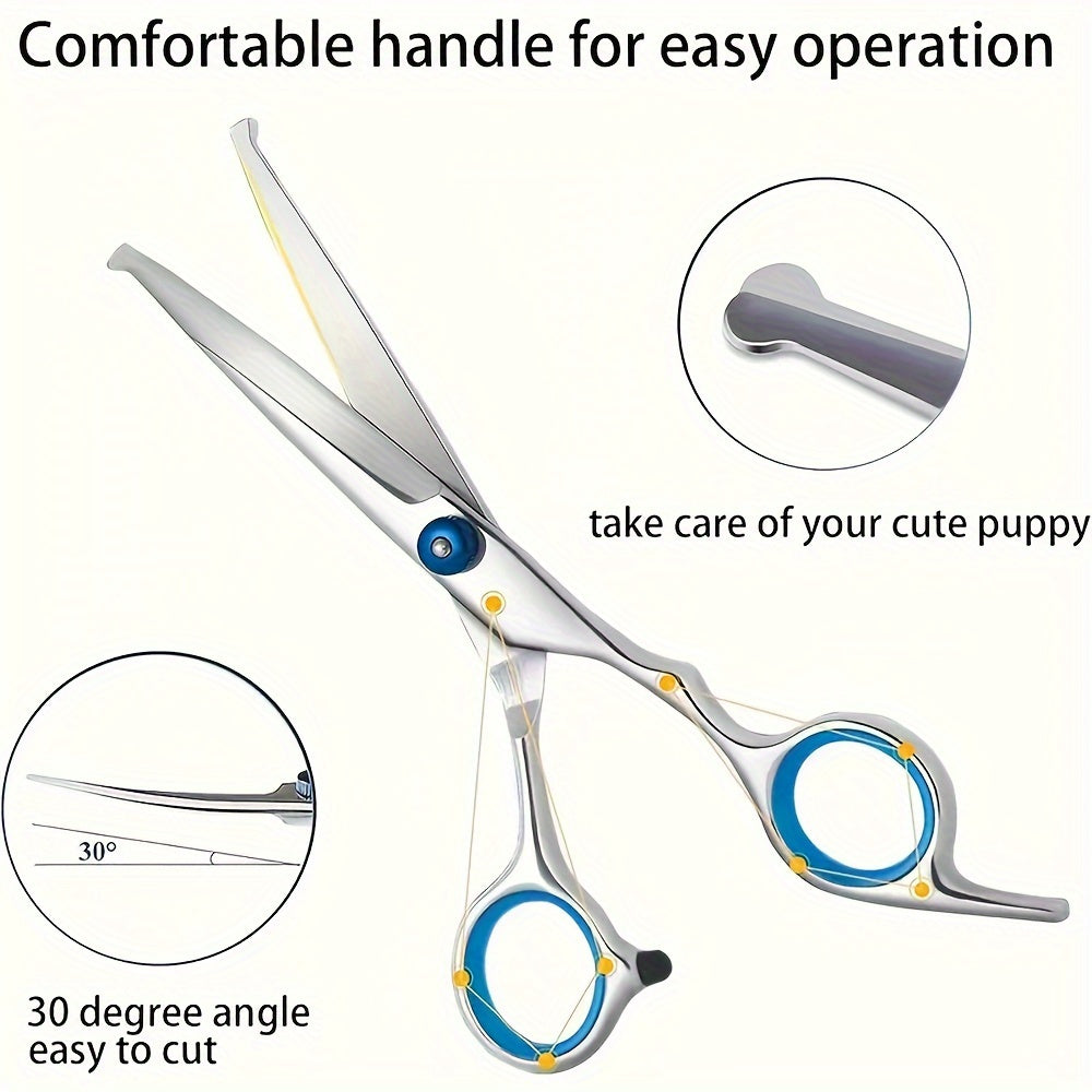 7 piece professional pet grooming scissors set, stainless steel dog and cat hair thinning scissors, with downward curved, straight, upward curved scissors and comb
