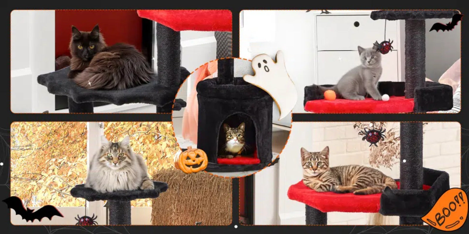 1pc Gothic Iron Cat Tree Tower with Scratching Post, Coffin Bed, and Playhouse - Durable Sisal Rope for Indoor Cats - Halloween-Themed Pet Furniture
