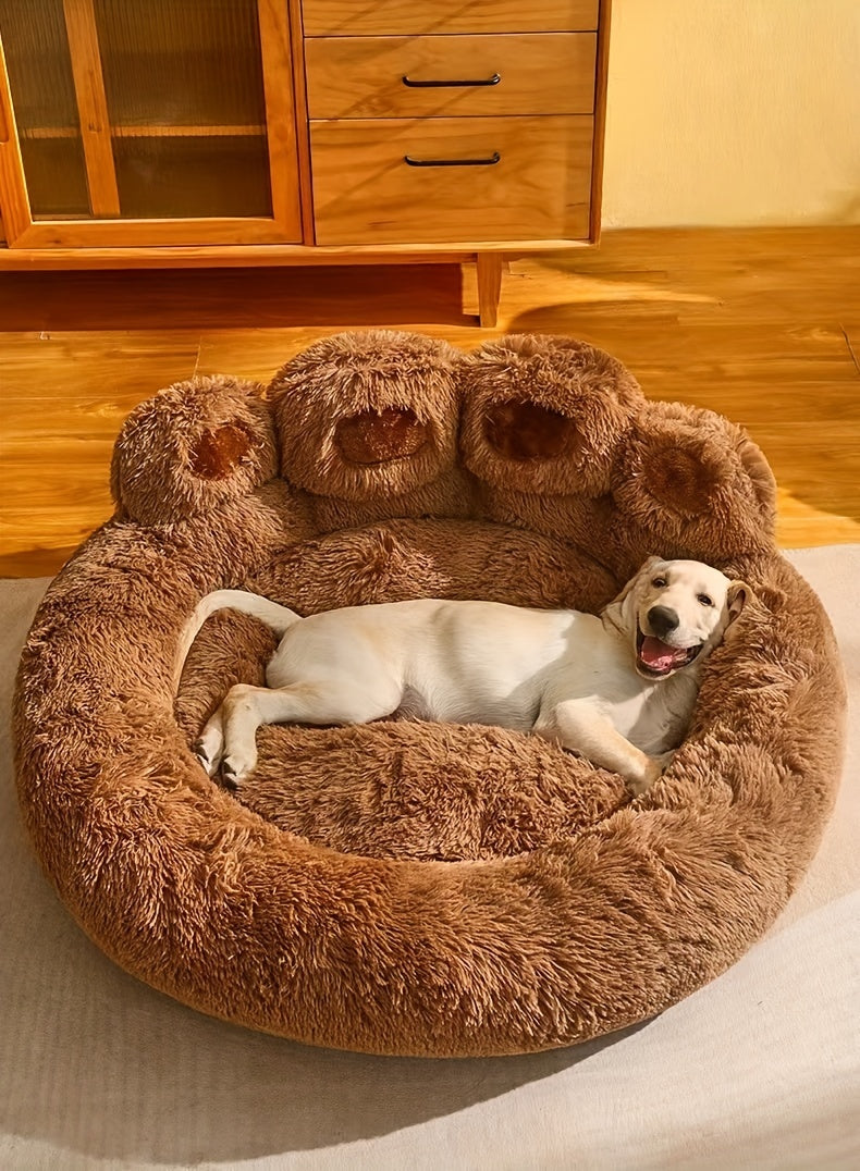 Ultra-Cozy Bear Paw Pet Bed - Luxurious Long Plush Dog Sleep Haven - Cloud-Soft Snuggle Cushion Sofa - Designed for Furry Friends - Adorable Bear Paw Shape
