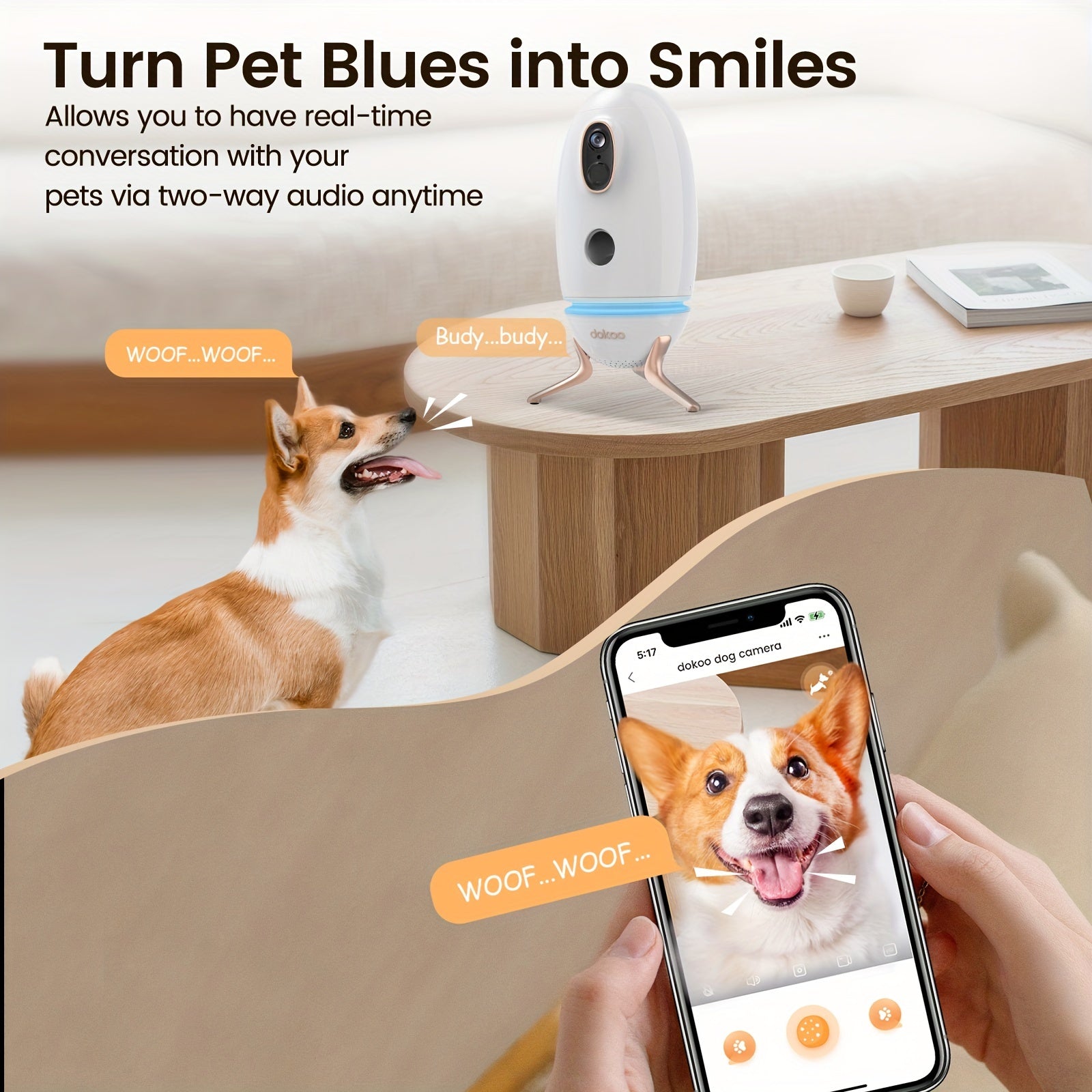 Dokoo Pet Feeder Cat Food Dispenser with Treat Tossing 330° View 2K/4MP QHD Pet Camera 2.4G&5GHz Wifi Pet Feeding InteractiveToys with light