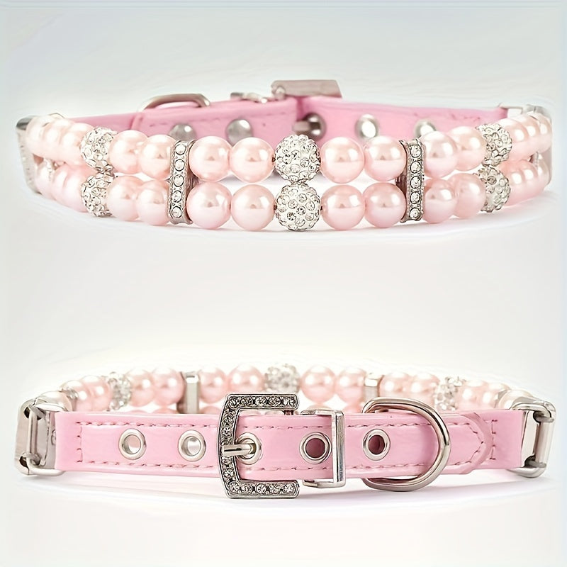 Adjustable Polyester Fiber Pet Collar with Pearl and Rhinestone Accents, Cute Necklace for Small and Medium Dogs and Cats - Other Pattern.