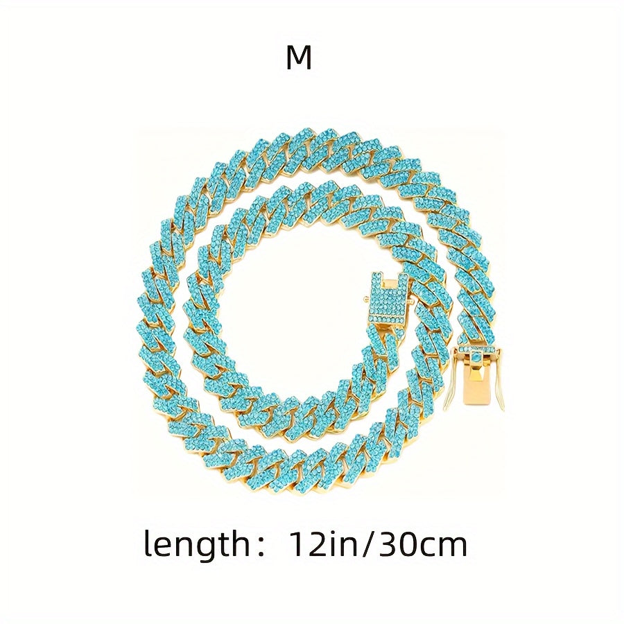 Luxury Precious Stone-Patterned Zinc Alloy Dog Necklace - Cuban Link Style Pet Collar Accessory