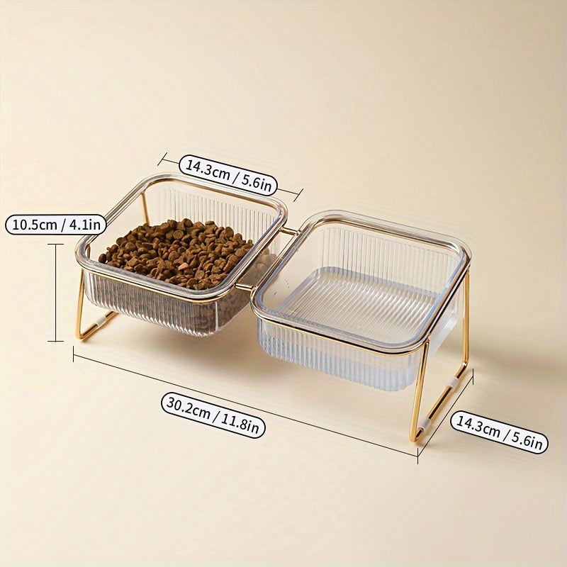 Double-Layer Cat And Dog Bowl Set, Vertical Design Pet Feeding & Drinking Station, Durable Metal & Plastic, Easy-To-Clean, with Ideal Pet Supplies for Cats And Dogs, Without Battery
