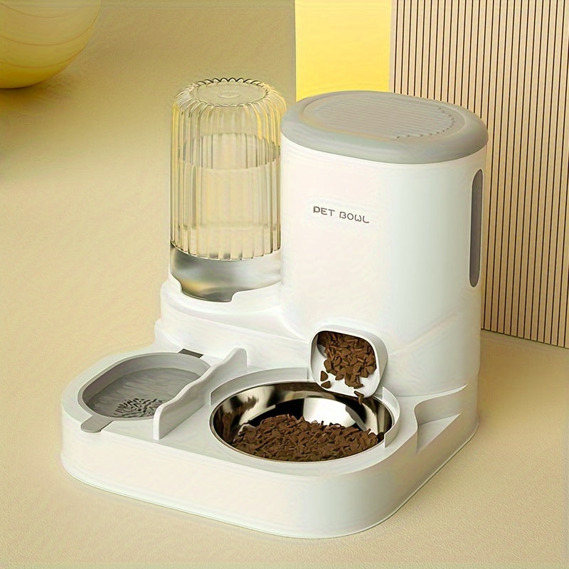 Automatic Cat Feeder & Water Dispenser Set - Non-Electric, Easy-Clean Plastic Pet Feeding Station for Cats