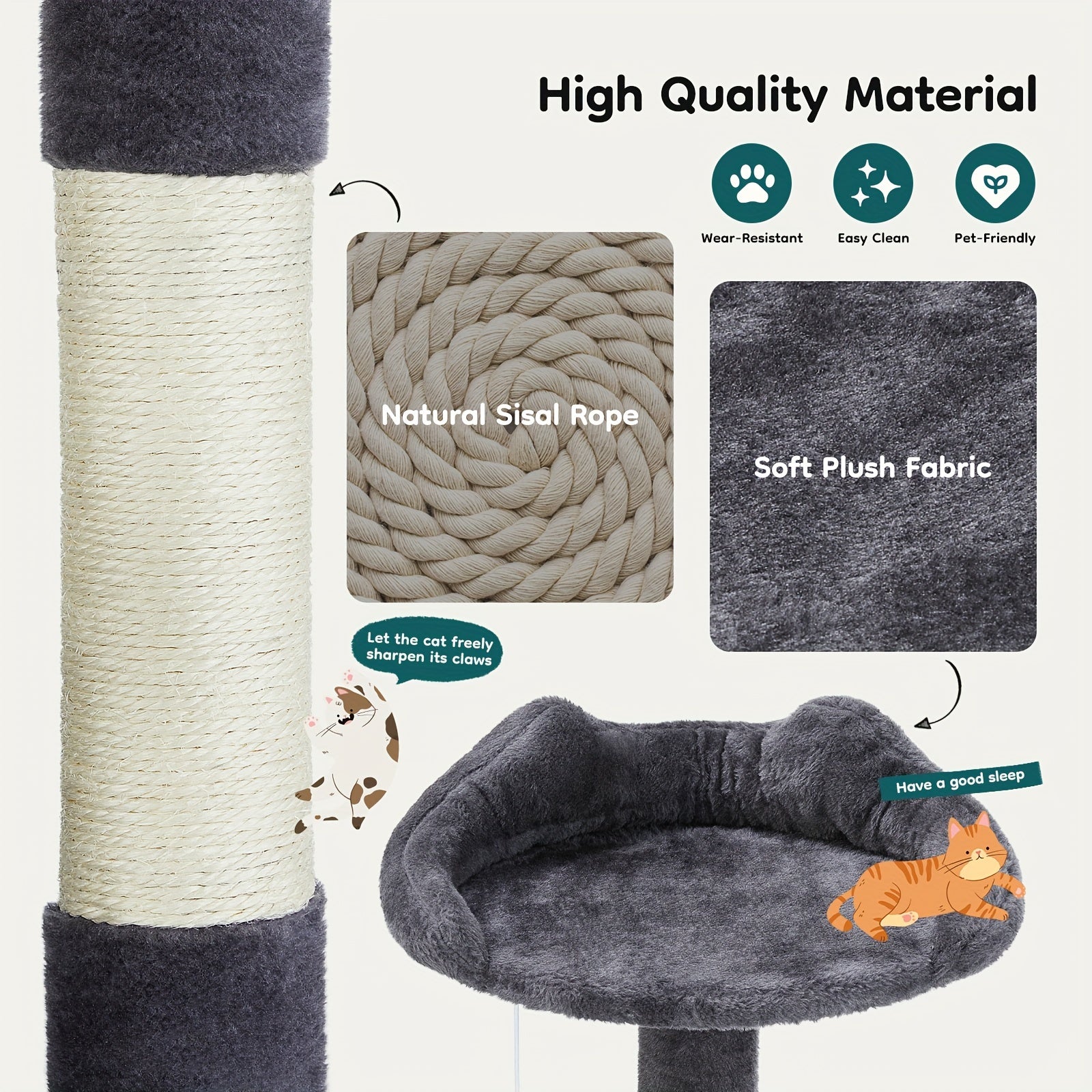 Cat Tree Tower for Indoor Cats, 54in Tall Multi-Level Pet Furniture, Kitty Play House with Sisal Scratching Post, Large Condo, Climbing Ladder, Plush Toy for Kitten