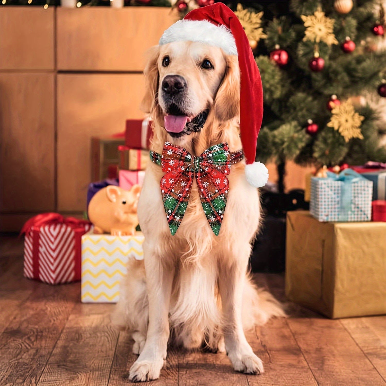 Christmas Plaid Dog Collar with Detachable Bowtie, Adjustable Pet Collar for Cats and Dogs, Durable Polyamide Material with Press Buckle and D-Ring, Perfect for Holiday Parties, Birthdays, and Daily Wear - Red (S/M/L)