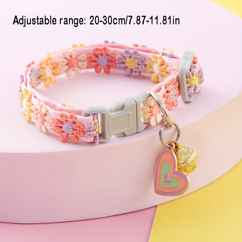 Adjustable Lace Floral Pet Collar with Charm - Polyester, Perfect for Small Cats & Dogs