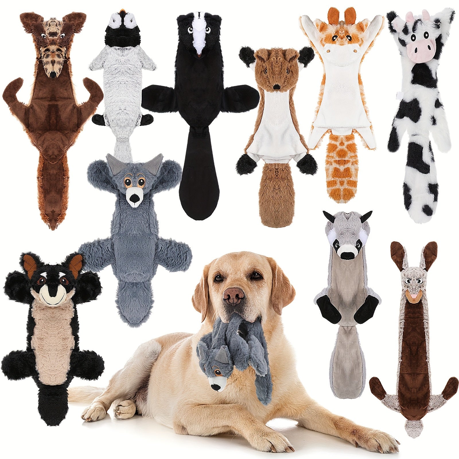 10pcs Dog Squeaky Toys No Stuffing Pet Toys Crinkle Dog Toy for Aggressive Chewers Plush Teething Puppy Squeak Toys Animals Chew Toys for Small Medium Large Pets, 10 Styles(Classic Style), Dog Enrichment, Animal Print Toys, C