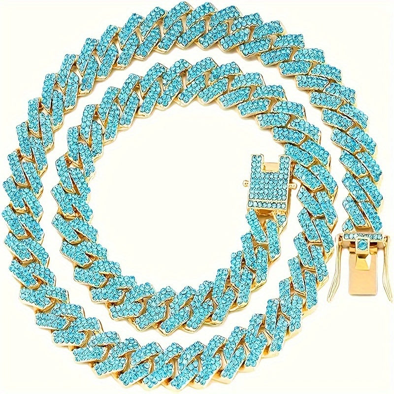 Luxury Precious Stone-Patterned Zinc Alloy Dog Necklace - Cuban Link Style Pet Collar Accessory