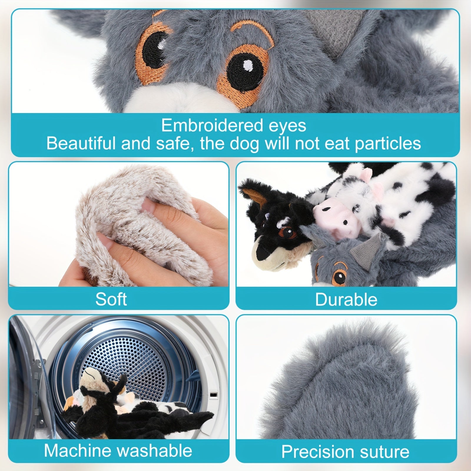 10pcs Dog Squeaky Toys No Stuffing Pet Toys Crinkle Dog Toy for Aggressive Chewers Plush Teething Puppy Squeak Toys Animals Chew Toys for Small Medium Large Pets, 10 Styles(Classic Style), Dog Enrichment, Animal Print Toys, C