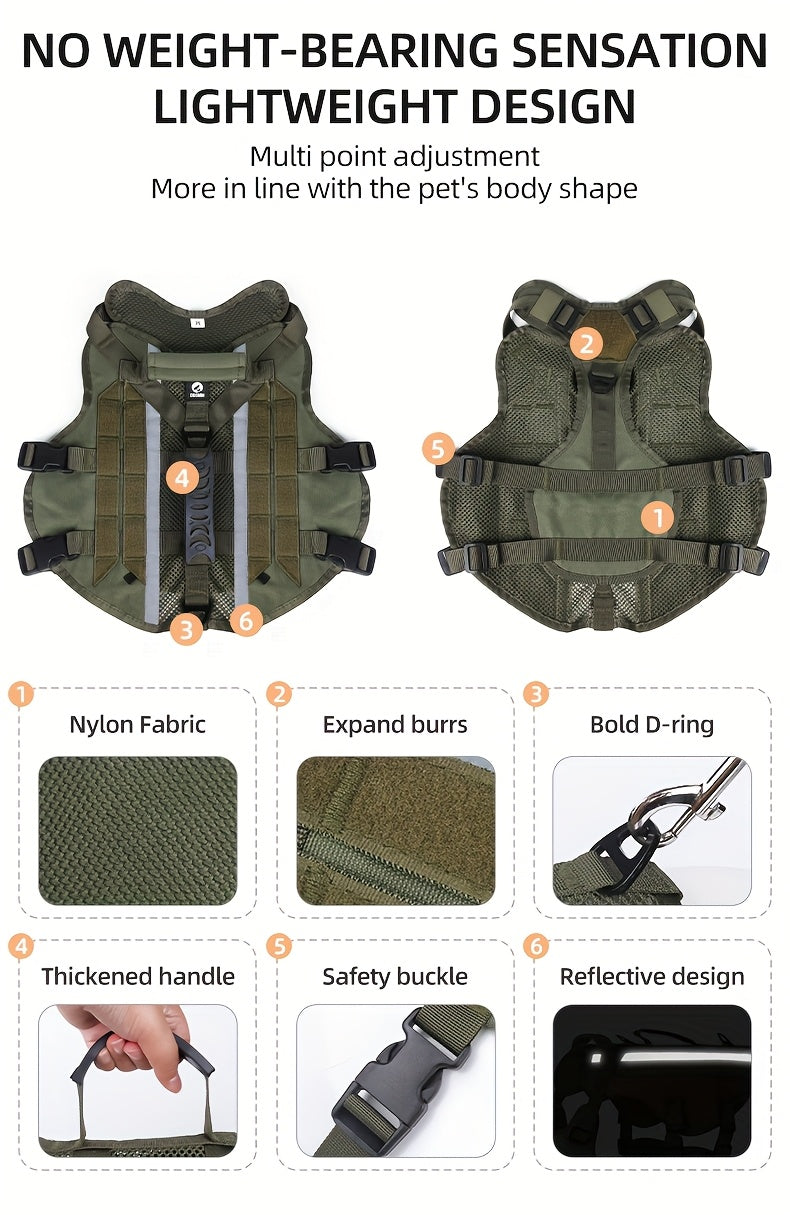 1pc Service Dog Harness, Reflective Dog Vest Harness, Adjustable Soft Oxford Pet Harness, Inner Layer Mesh, Breathable and comfortable, Easy to Control for Small Medium Large Dogs Random Buckle