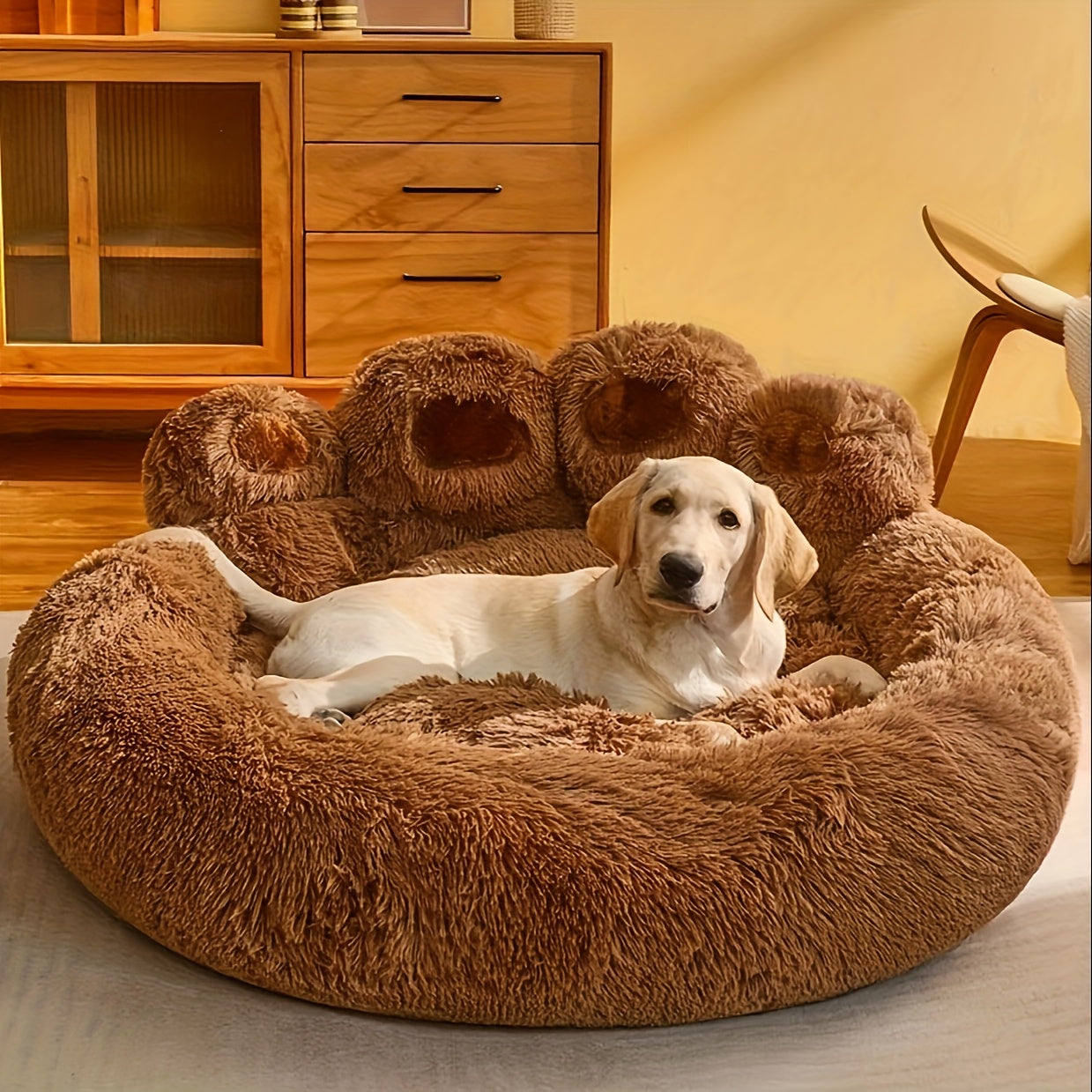 Large Gray Plush Polyester Cozy Round Pet Bed - Soft Pillow, Non-Slip Bottom, Dog & Cat Cushion for All Sizes