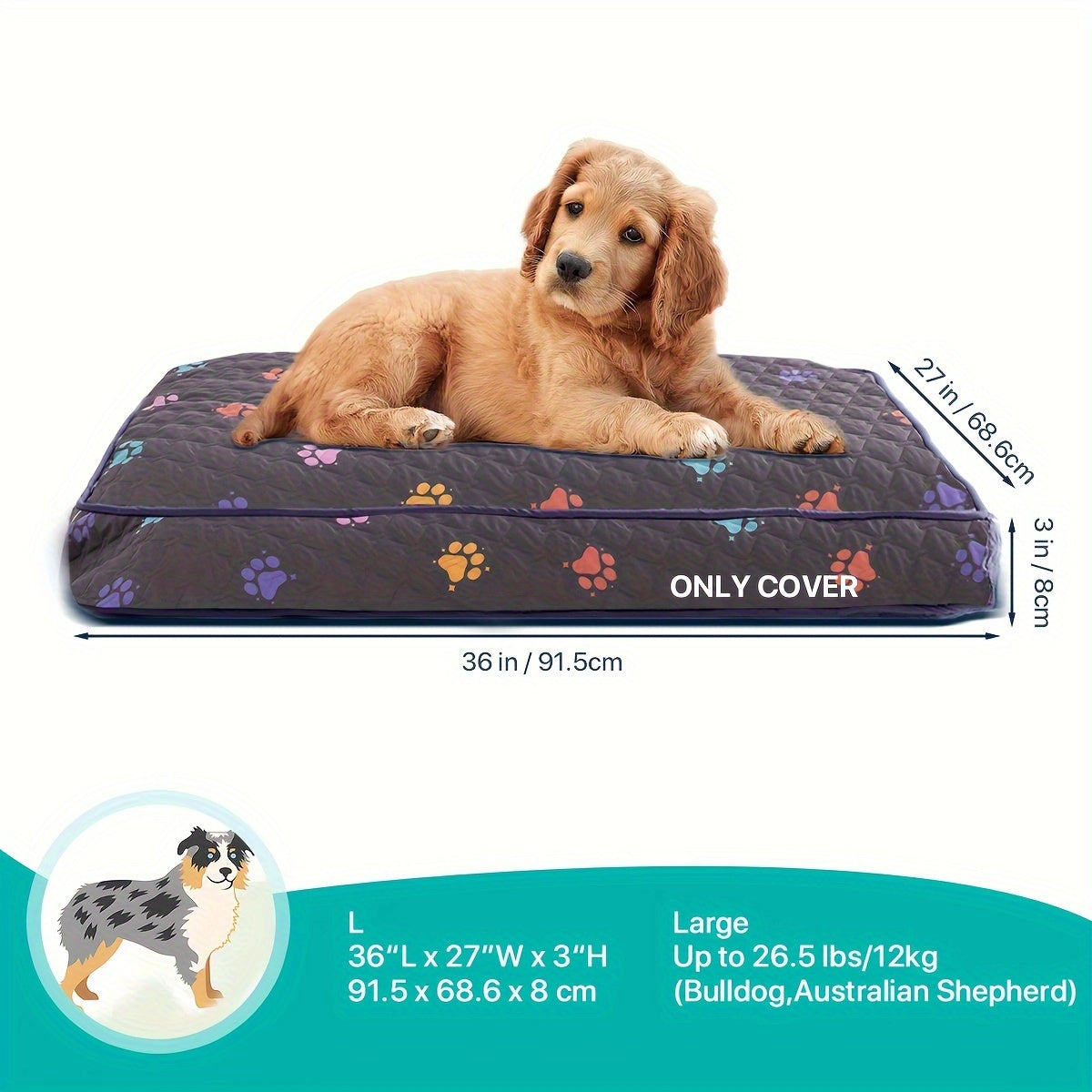 1pc & Machine Washable Dog Bed, Anti-Leakage Removable Dark Gray Pet Bed Cover, Dog Bed Protector Rainbow Dog Paw Furniture Cover for Extra Large, Large, Medium, Small Dogs