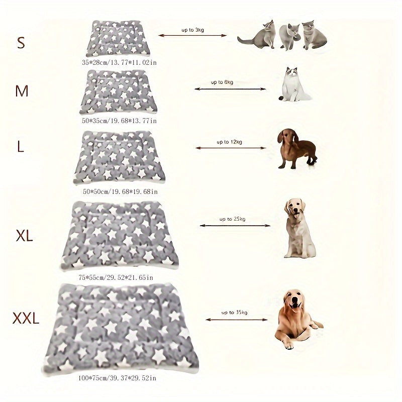 Warm Winter Pet Bed Mat - Soft and Thick Square Dog Crate Pad with Star Pattern, Polyester Fiber Fill, Suitable for Extra Small to Large Dogs - Insulated Cat and Dog Blanket for Kennel and Home Use