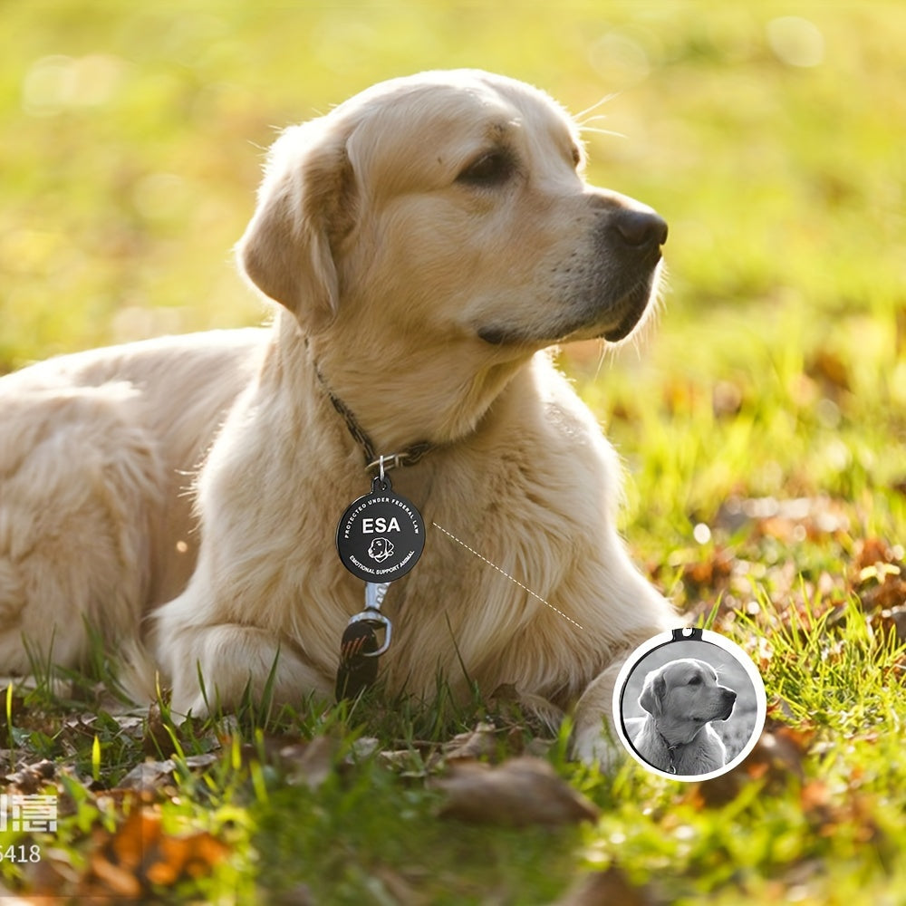 Custom Engraved Stainless Steel Dog Tags, Personalized Photo Carving, Durable ID Tags for Dogs, Service Dog & ESA Design, Pet Collar Accessories