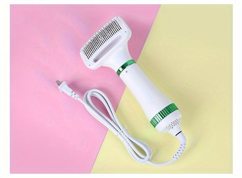 2-in-1 Portable Pet Grooming Drying Brush - Fast, Smooth, Efficiently Drying for Reduced Shedding and Tangling, Ideal for All Body Sizes of Dogs and Cats, Metal Body, Stainless Steel Bristles, US Plug, 110V/220V
