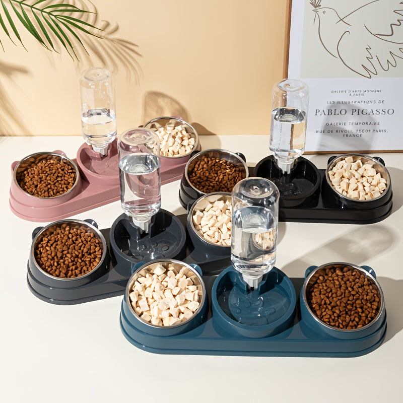 3-in-1 Stainless Steel Pet Feeding Station with Automatic Food and Water Dispenser, Dual Bowls for Dogs and Cats - Durable, Easy-to-Clean, Space-Saving Design for Small to Medium Pets, Pet Feeding Station|Modern Pet Station|S