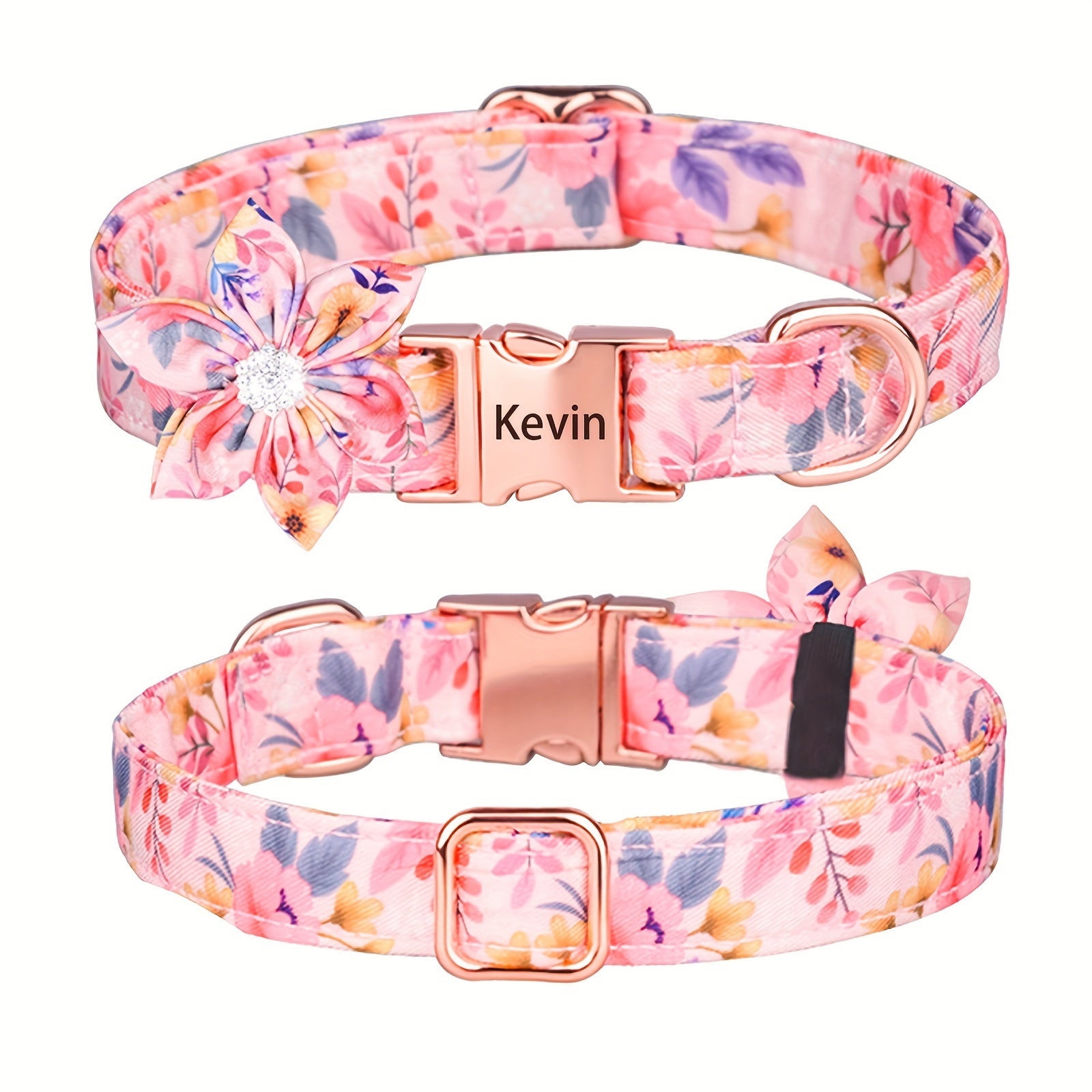 For Large Medium Small Dogs, Rhinestone Six Petal Flower Custom Dog Collar, Anti-Lost Floral Pattern Pet Collar