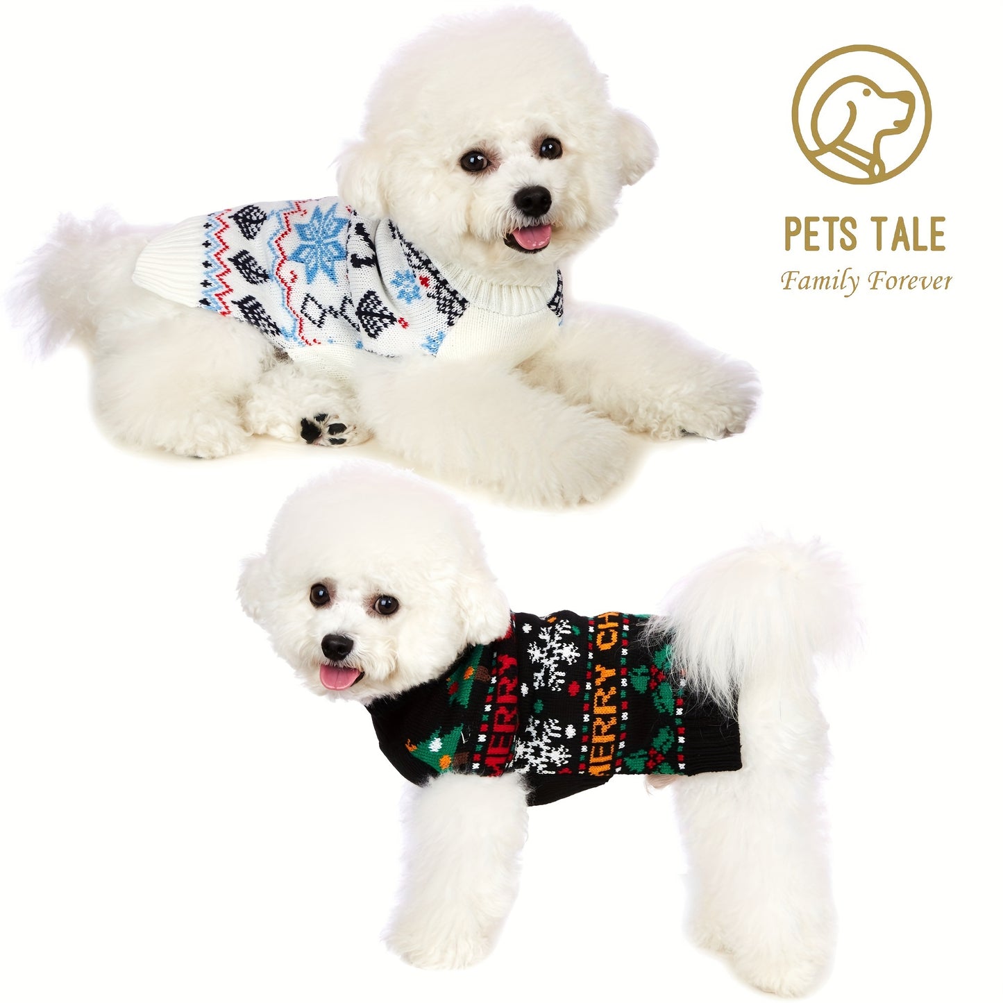 PETS TALE Christmas Sweater for Dogs - Festive Snowflake Reindeer & Merry Christmas Design, 100% Acrylic Machine-Washable Pullover for Small to Medium Dogs, Holiday Party Outfit