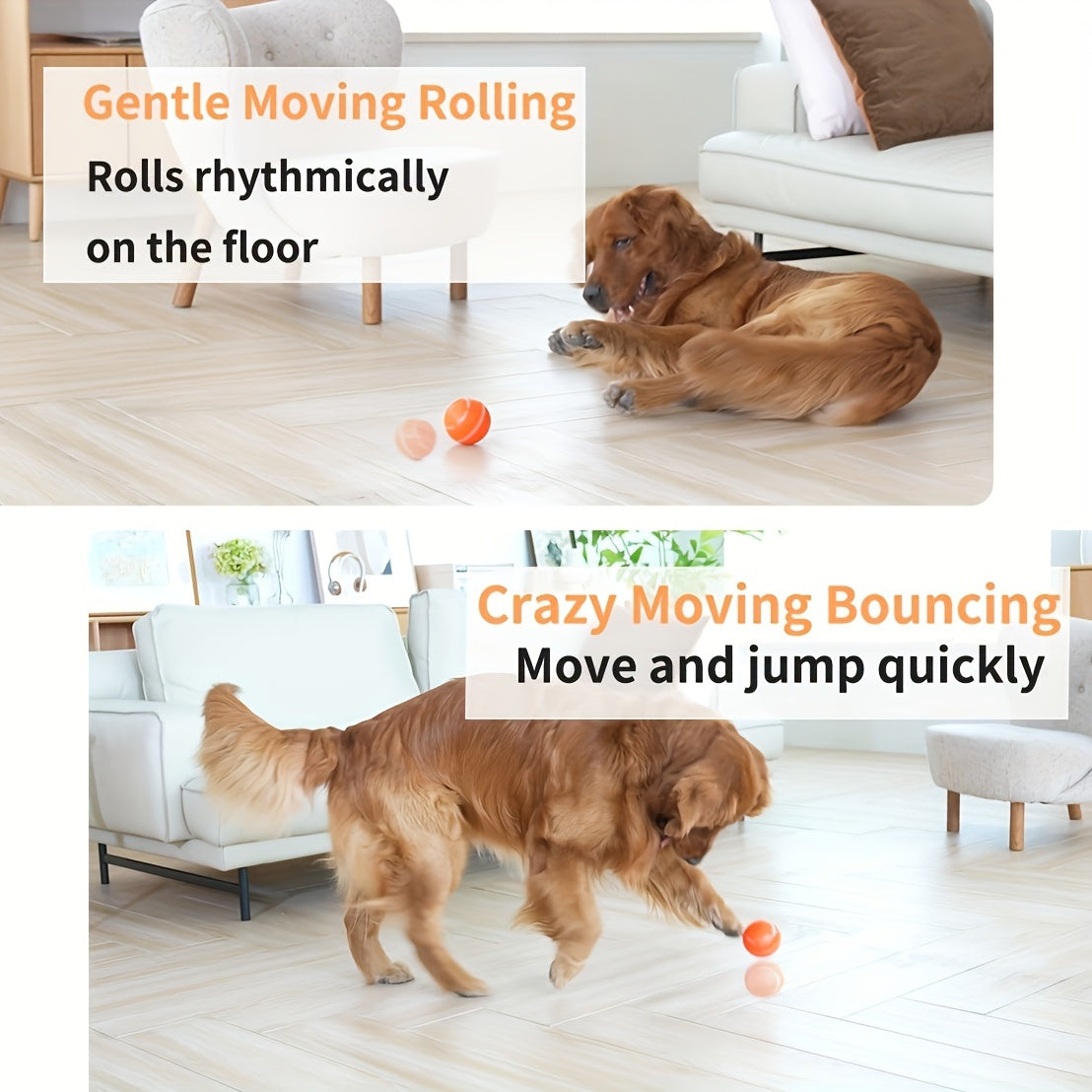 For Medium/Large Dogs Interactive Smart Pet Toy Ball with Bouncing Motion, Colorful Attraction Lights, Crazy/Normal Modes, USB Rechargeable and Remote Control
