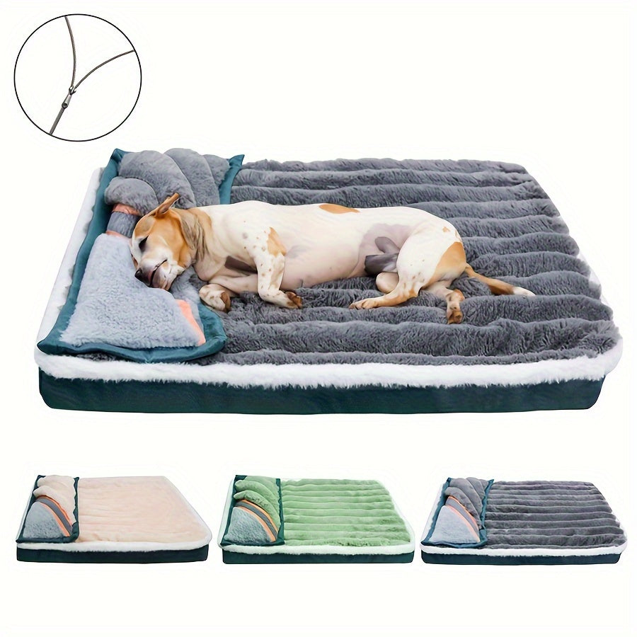 Orthopedic Memory Foam Pet Bed for Small to Medium Dogs | Plush Striped Polyester Cover with Removable Pillow | Multi-Color, Easy-Clean Design | Comfortable & Supportive Sleeping Surface