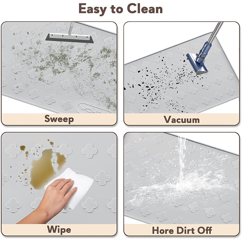 3-in-1 Washable Silicone Cat Litter & Food Mat - XXL Large Waterproof Non-Slip Floor Protector, Raised Edges Pet Feeding Tray, Foldable Litter Trapping Mat for Cats, Easy Clean Kibble & Crumbs Proofing System (Fits Litter Box