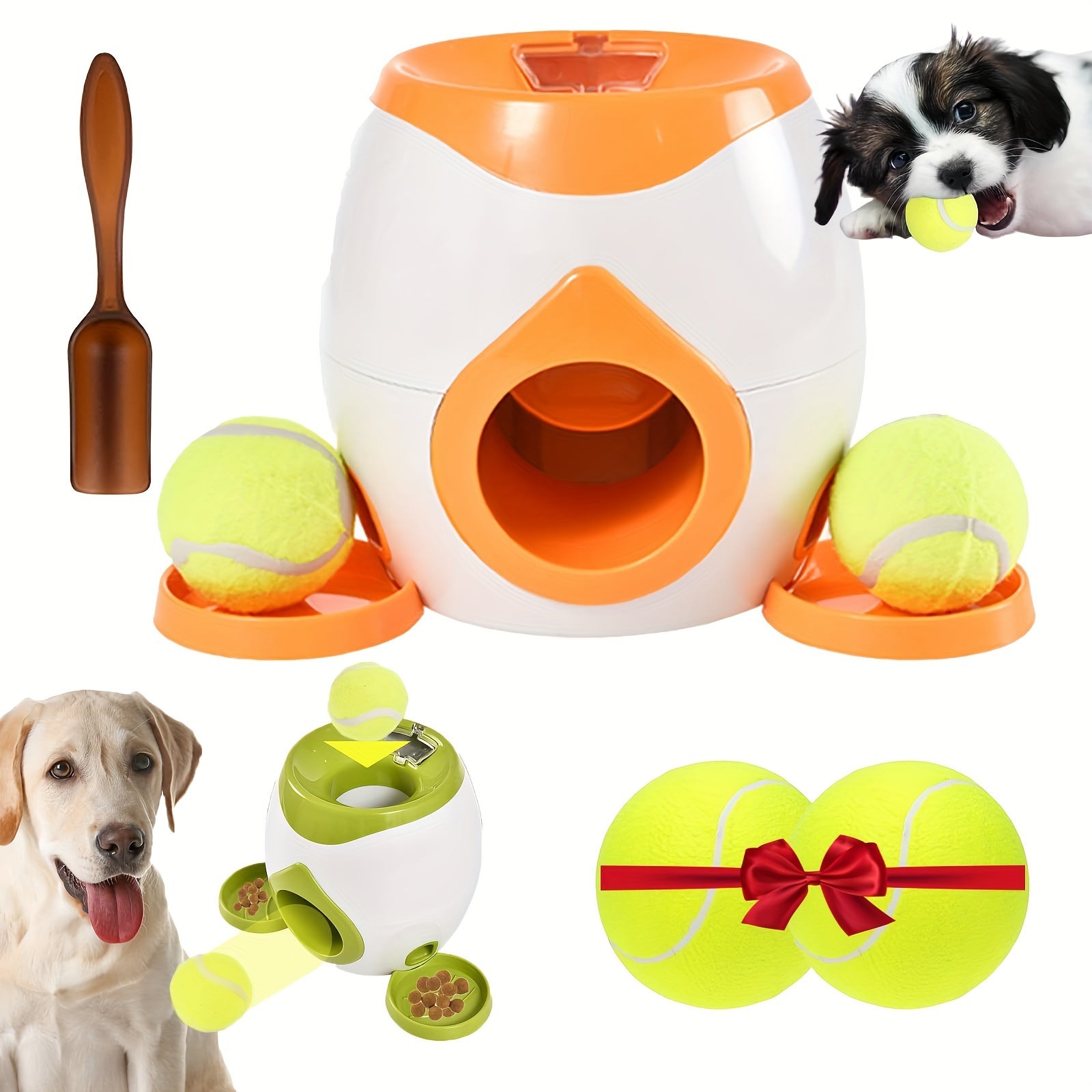 2-Ball Interactive Dog Ball Machine - Intelligent Food Dispenser, Tennis Ball Thrower, and Pet Toy for Training and Feeding - Indoor Use for Small and Large Dogs, Non-Automatic Launch, Adjustable Difficulty, Durable Construct