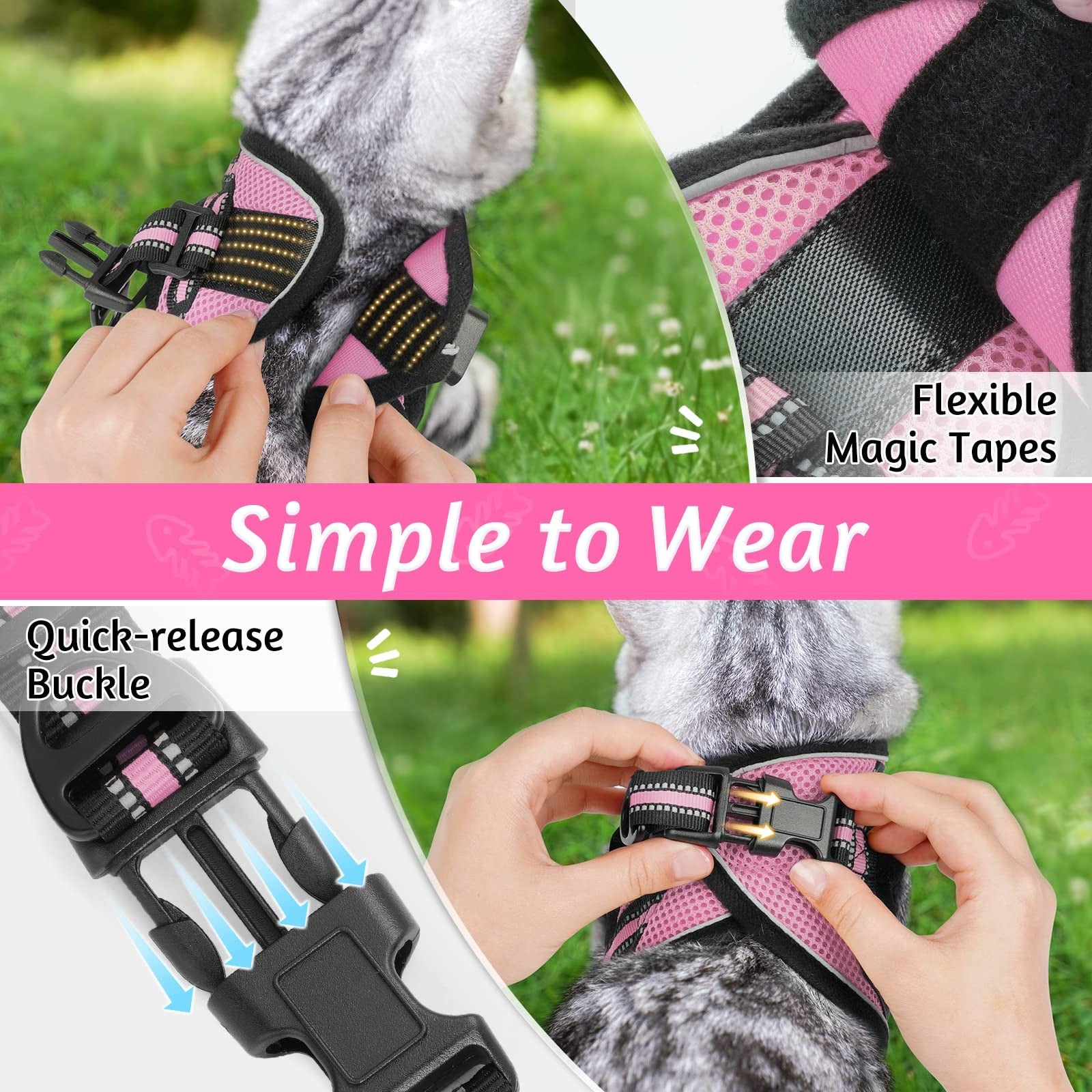 Reflective Pet Harness And Leash Set For Dogs And Cats, Adjustable Puppy Cat Vest Harness With Soft Mesh