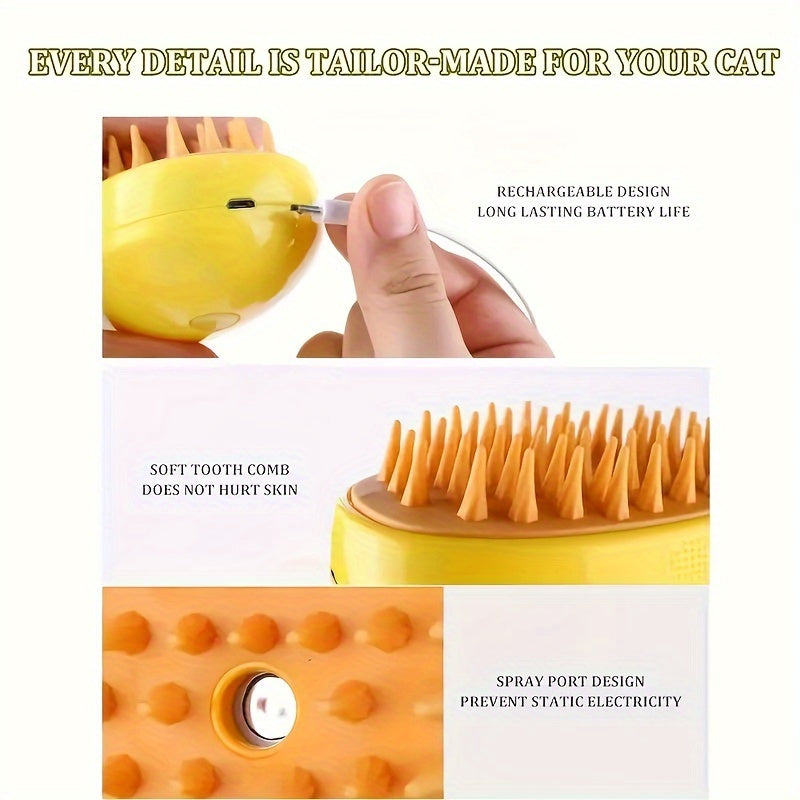 3-in-1 Steam Pet Grooming Brush for Cats & Dogs - USB Rechargeable, Water Spray Comb for Easy Hair Removal and Bathing