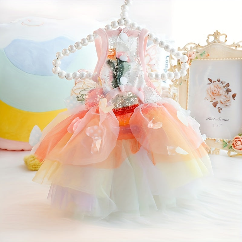 Small Dog Princess Dress - Summer, Spring, Autumn Woven Polyester Snap Button Closure for Small Breeds - Elegant Handcrafted Pet Apparel 4867