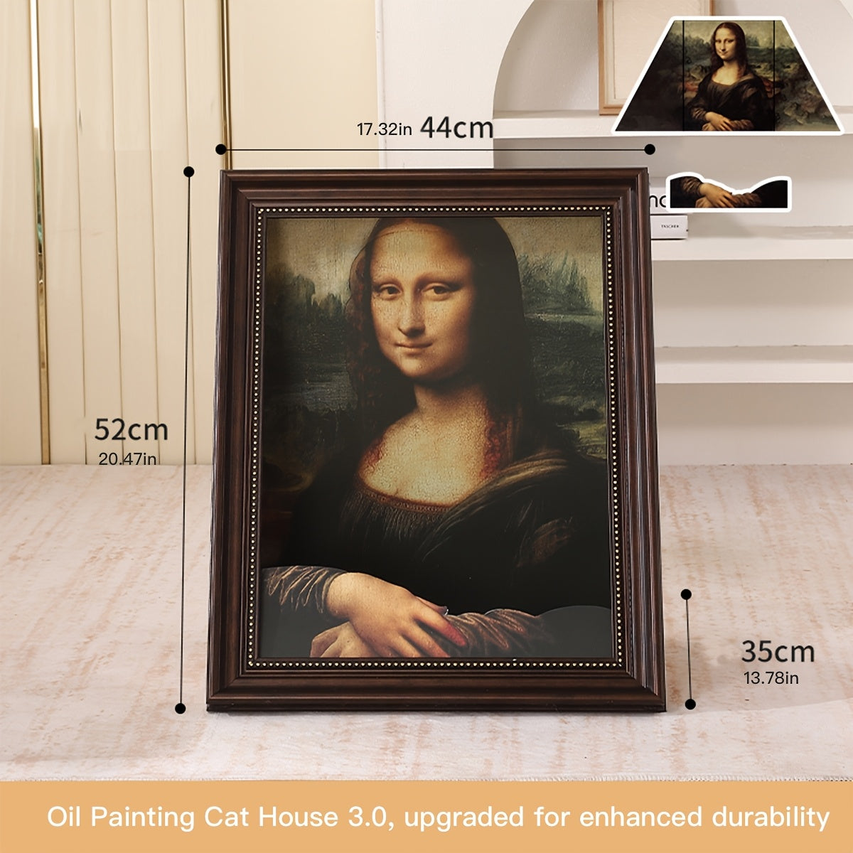 Mona Lisa Cat Bed & Scratching Post - Vintage Framed Cat House, Removable Scratch Pad, Elegant Home Decor Pet Furniture for Indoor Cats - Perfect Gift for Cat Lovers, Cat Bedroom Decor And Accessories, Classical Art Theme, Qu