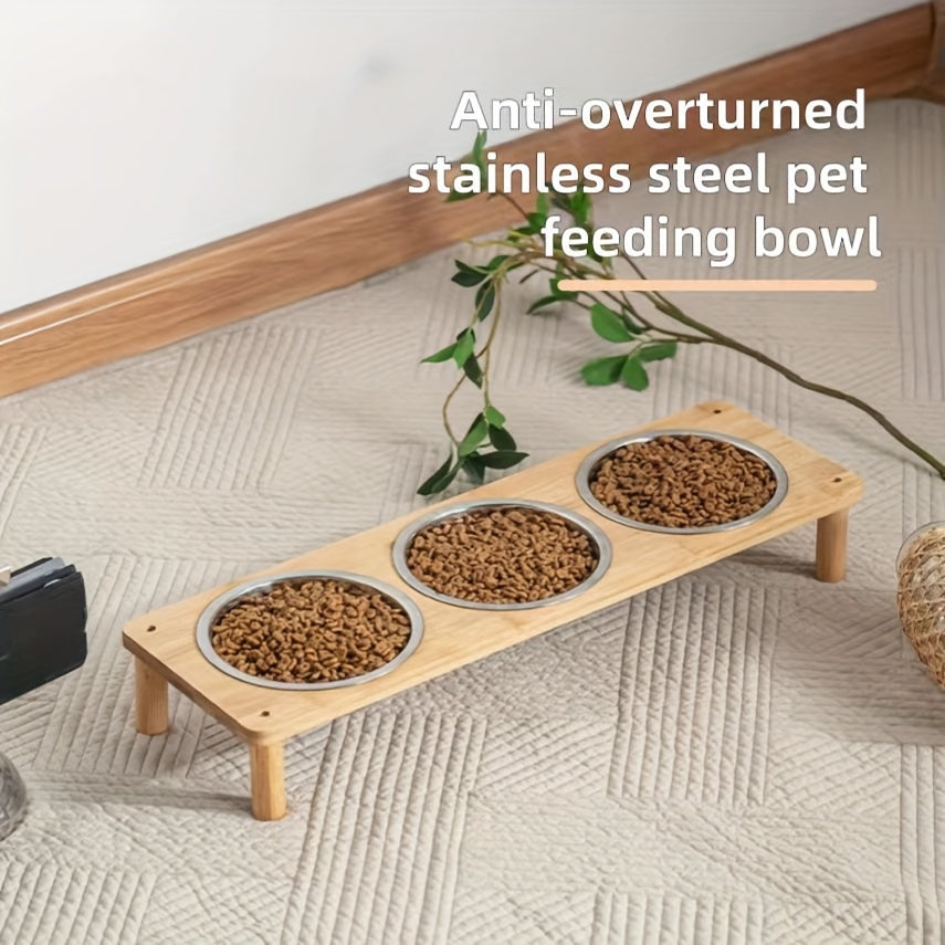 Cat High-Table Bowl, Cat Food Bowl, Cat Food Tray, Cat Food Bowl, Cat Water Bowl, Puppy Bowl, Puppy Food Tray, Puppy Water Bowl, Pet Feeding and Watering Bowl, Two Bowls, Three Bowls Design, Stainless Steel Material, Heighten