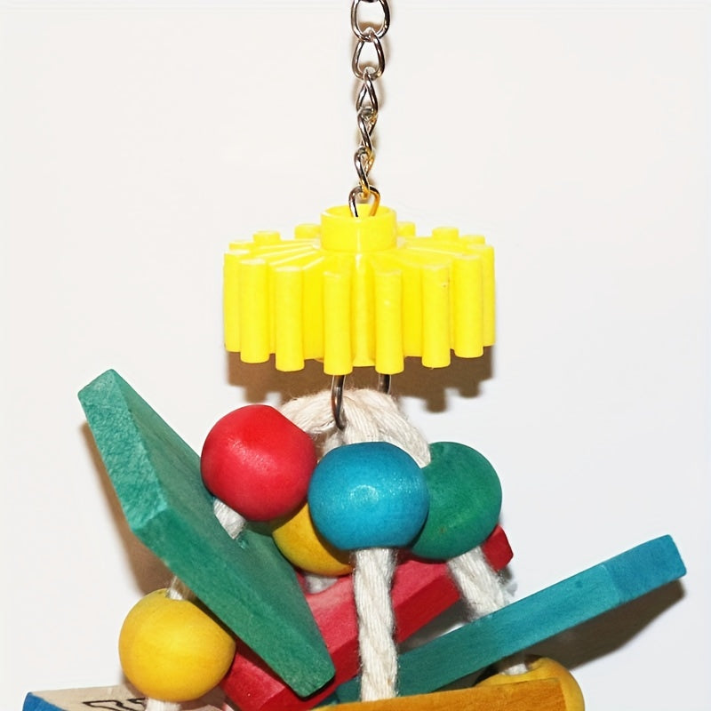 Wooden Bird Chewing Toy with Letter Blocks, Colorful Parrot Swing Hanging Toy, Durable Wood Material for Pet Birds
